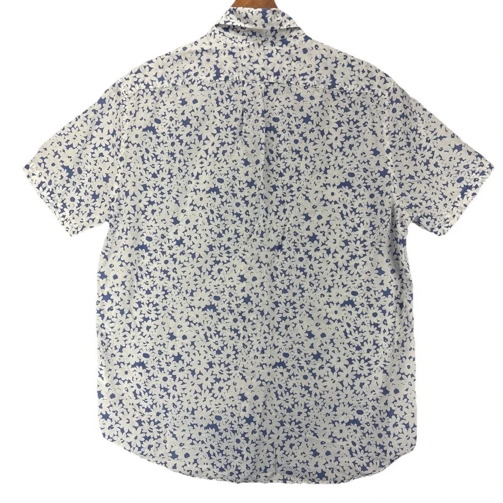 J Crew Classic Linen Blend Blue Floral Short Sleeve Shirt Mens M - Picture 9 of 11